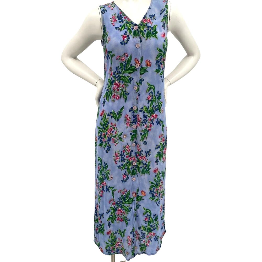 Carol Little Women VTG Blue Pink Green Floral Boho Maxi Dress Made USA Button 6